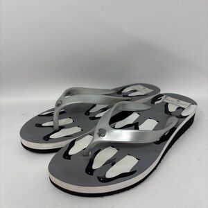Kate Spade Millie Wedge Penguins Silver Thong Flip Flops Size 7M
